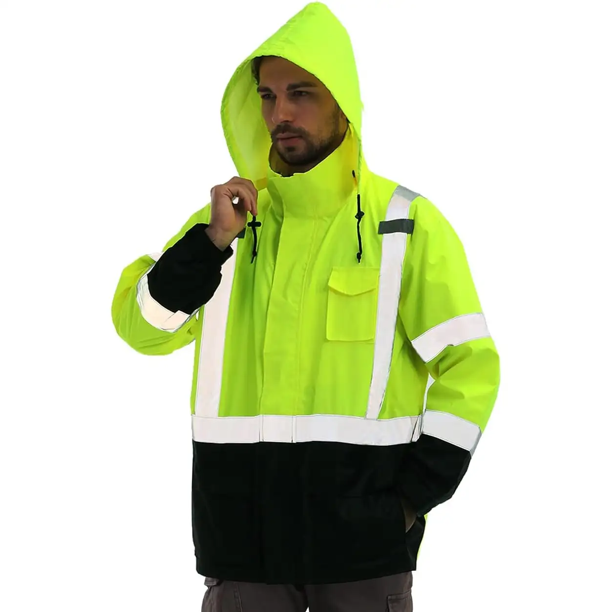 sesafety Hi Vis Rain Jacket, Rain Suits for Men Waterproof with Black Bottom - 1